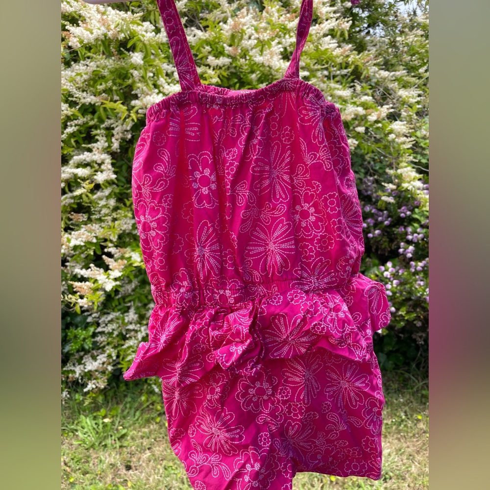 100% cotton Bright fuschia Floral Sundress Romper